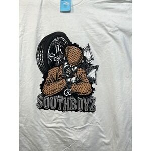 Hanes Heavyweight Southboyz Graphic T-Shirt Mens XL White Urban Streetwear Y2K